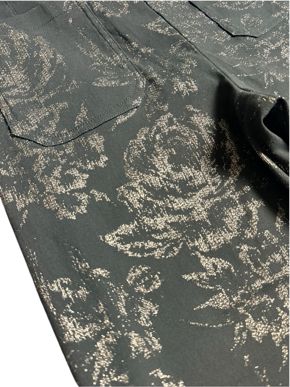 Jules & Leopold Metallic Floral Wide Leg Pants Black Gold Roses L - Picture 11 of 13
